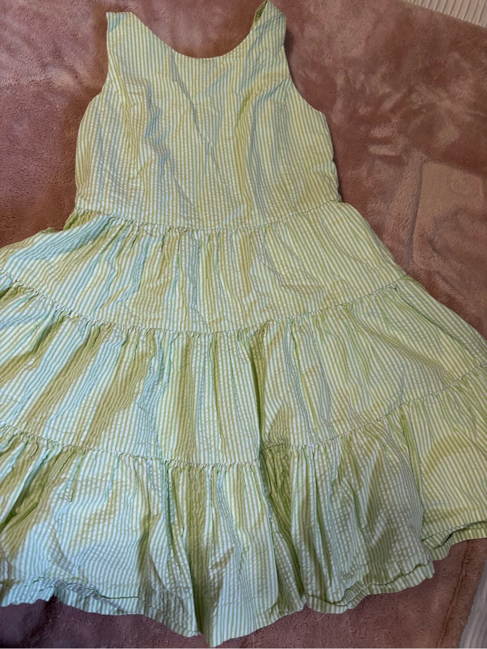 Polo by Ralph Lauren Light Green and White Striped Tiered Dress